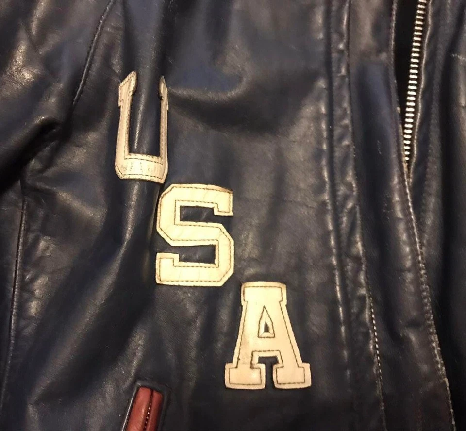 Schott USA Logo Line Riders Jacket Blouson Men Size 36 Navy Blue Red Vintage - Image 3 of 4