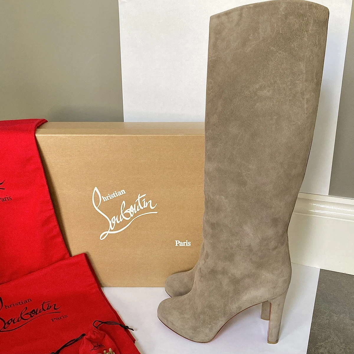 Louboutin grey shop suede boots