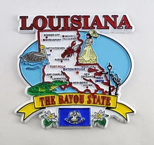 LOUISIANA STATE ELEMENTS MAP FRIDGE COLLECTIBLE SOUVENIR MAGNET