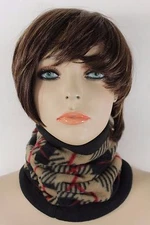 Women Scarf Turtle Neck Warmer Head Cover Outdoor Face Mask Sport Beige Squares