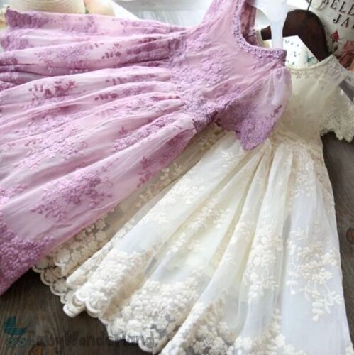 Girl Lavender Cream Colour Vintage style Lace Party Birthday Dress Skirt 2-7Year - Picture 1 of 22