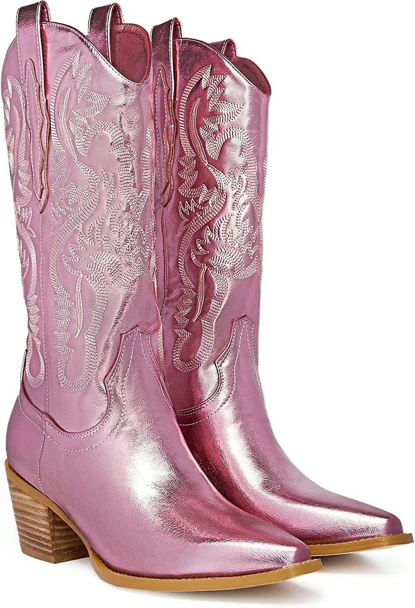 GOSERCE Western Cowboy Mid Wide Calf Boots Pull Up Tabs