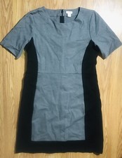 J. Crew Black & Grey Color Block Dress Bodycon Stretch Knit Size 8 Midi