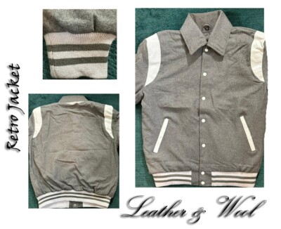 Retro Jacket with Leather strip Wool Heavy  Club Bomber Baseball Varsity Jacket