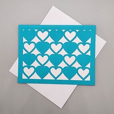 Handmade Anniversary Wedding Greeting Card Teal Hearts Modern Blank Inside