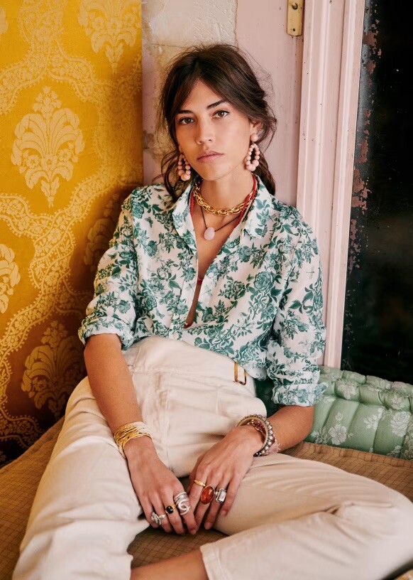 Sezane セザンヌ Pierro シャツ　38サイズ　M シルク100% Pierro Shirt - Large Bouquet print - Cotton - Sézane