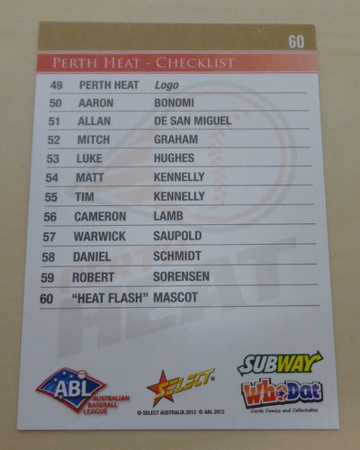 2012/13 Select PERTH HEAT Australian Baseball League (ABL) singles - Picture 14 of 16