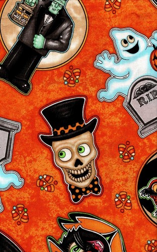 Lote de 6 cuartos de tela de algodón con estampado temático de Halloween - Imagen 2 de 7