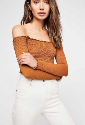 Long Sleeve Crop Top in Gold 