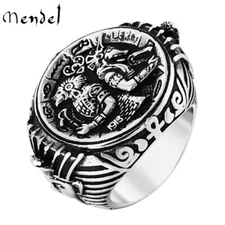 MENDEL Mens Egyptian Anubis Pyramid Pharaoh Horus Ring Stainless Steel Size 7-15