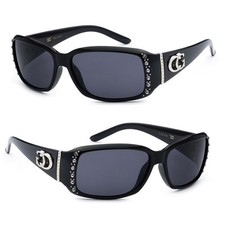 Fashion Women Rhinestones Studded Narrow Rectangular Sunglasses Black Lens