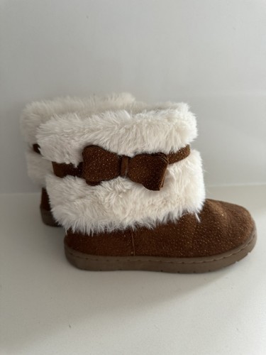 Girls boots Sugar Faux Fur Faux Suede bow glitter Winter Dress Boots shoes Sz 11 - Picture 8 of 13