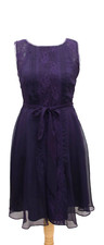 Lace overlay Knee length Dress SZ 12 UK Purple Flared Occasion Monsoon #D8