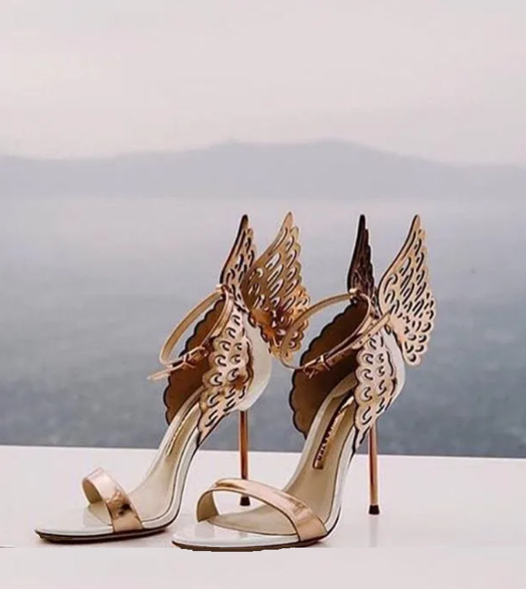 Sophia Webster Evangeline Metallic Angel Wings Heels Sandals sz US