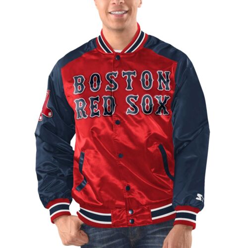 Men's Starter Red/Navy Boston Red Sox Varsity Satin Full-Snap Jacket - Picture 1 of 2