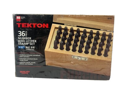 Tekton 36 Piece 5/16  Number and Letter Stamp Set Wood Leather 6610 New