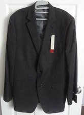 New Mens Perry Ellis Portfolio Plaid 2 Button Side Vent Suit Jacket Gray 44 Long