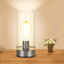 Table Lamp for Bedroom, Bedside Modern Nightstand Lamp with Glass Lamp Shape,...