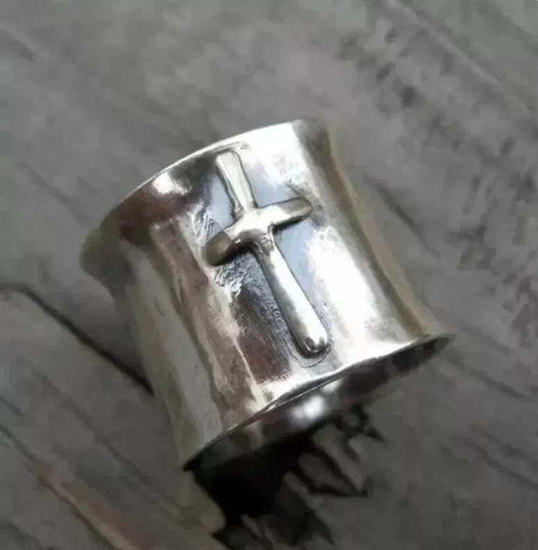 925 Sterling Silver Band & Statement Silver Components Cross Ring For Men& Women