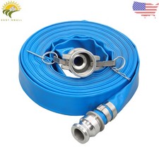 1-1/4" x 50FT Blue PVC Lay Flat Water Hose Discharge Hoses For Pool Backwash