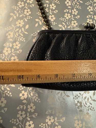 Vintage TALBOTS Black Pebbled Leather Clutch Handbag Chain Handle Cool Purse - Picture 6 of 17