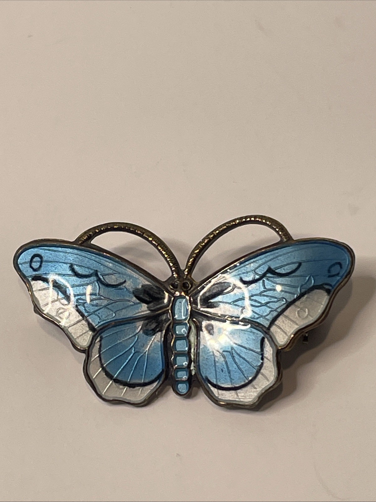Opro Norway Small Vintage Sterling Silver Blue Enamel Butterfly Pin Brooch