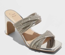 A New Day Women's Rhinestone High Heels Dress Slip On Block Heel