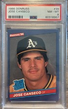 1986 Donruss - Rated Rookie Jose Canseco #39 (RC) PSA 8