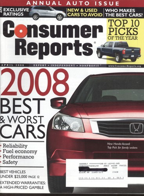 #ad 2008 Consumer Reports Magazine: Best amp; Worst Cars $4.00