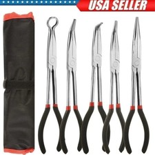 5Pack 11Inch Long Needle Bent Nose Pliers Set Extended Reach Tools Curved Pliers