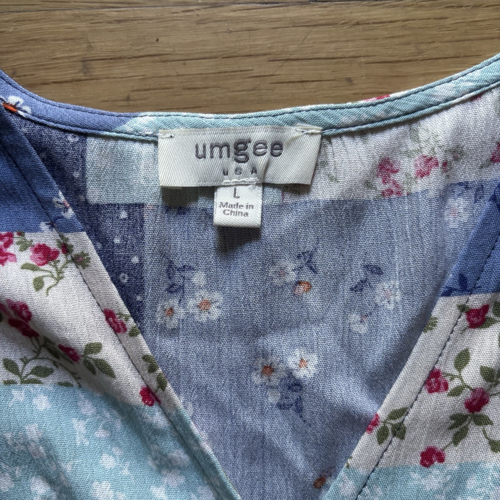 Patchwork Pattern Top Blue Floral Cottage Print W… - image 3