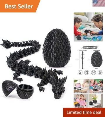 Enchanting 3D Printed Dragon Egg with Divine Figurine - Black Shimmer Finish