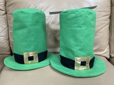 2 St. Patrick s Day Green Felt Top Hats w/Gold Buckles 11 x 11.5 New