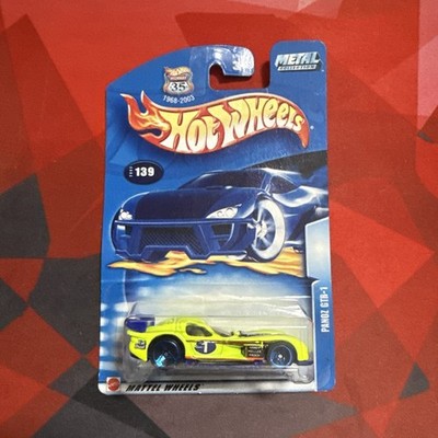 Hot Wheels 2003 Collector #139 Panoz GTR-1 Yellow Blue Handy Miller Eat Dust 3SP