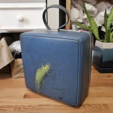 Vintage 1960s Samsonite Shwayder Bros Sentry Hardshell Blue Floral Print Luggage