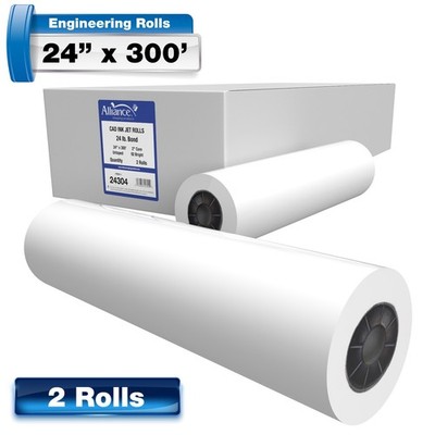 Alliance Wide Format Paper 24'' x 300', 92 Bright, 24lb. 2 Rls/Ctn with 2'' Core