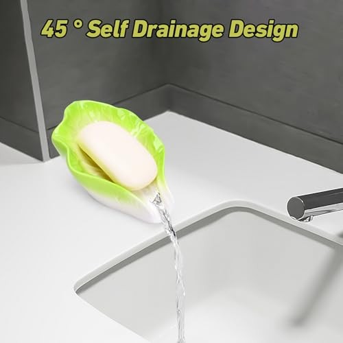 Soap Dish,Ceramic Soap Holder Self Draining Cabbage Leaf Shape Soap Dishes for - Bild 4 von 7