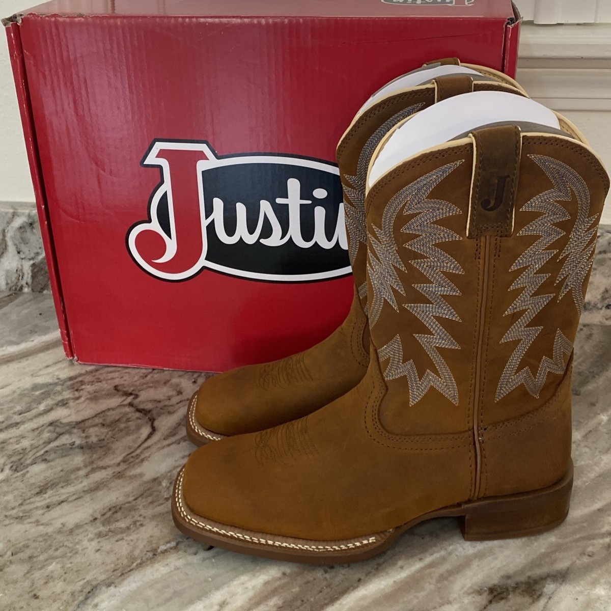 Justin Boots Big Bucks 11” Square Toe Cowboy Mens Brown Casual