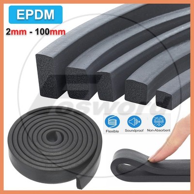 Black EPDM Rubber Foam Sealing Strip Square Bar for Cabinet Door Seal 2mm -100mm