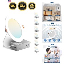 6 Pack 6 Inch 5CCT Ultra-Thin LED Recessed Ceiling Light with Metal Junction ...