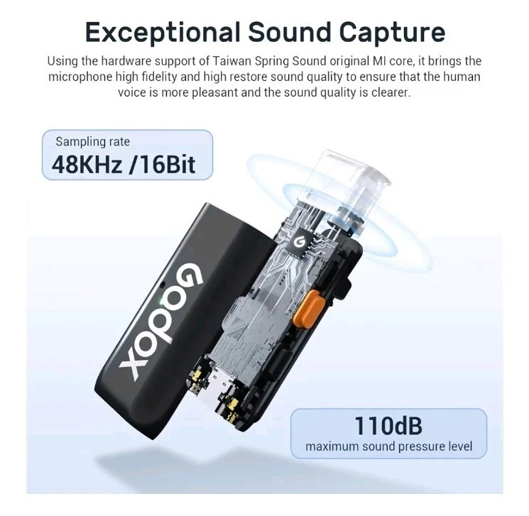 GODOX WES2 Kit2 Wireless Microphone for Camera/PC/Android/iPhone, 2.4GHz Noise.. - Image 4 of 4