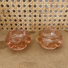 Pair Vintage 30's peach pink depression glass salt cellars bowls starburst