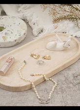 Koville Turkish Natural Travertine Tray, 12"X6" Vanity Decorative Marble Tray fo