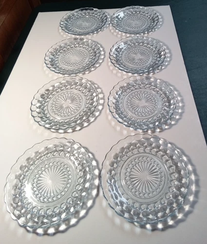 Anchor Hocking Blue Bubble Depression Glass 6-3/4” Bread Dessert Plates Set of 8