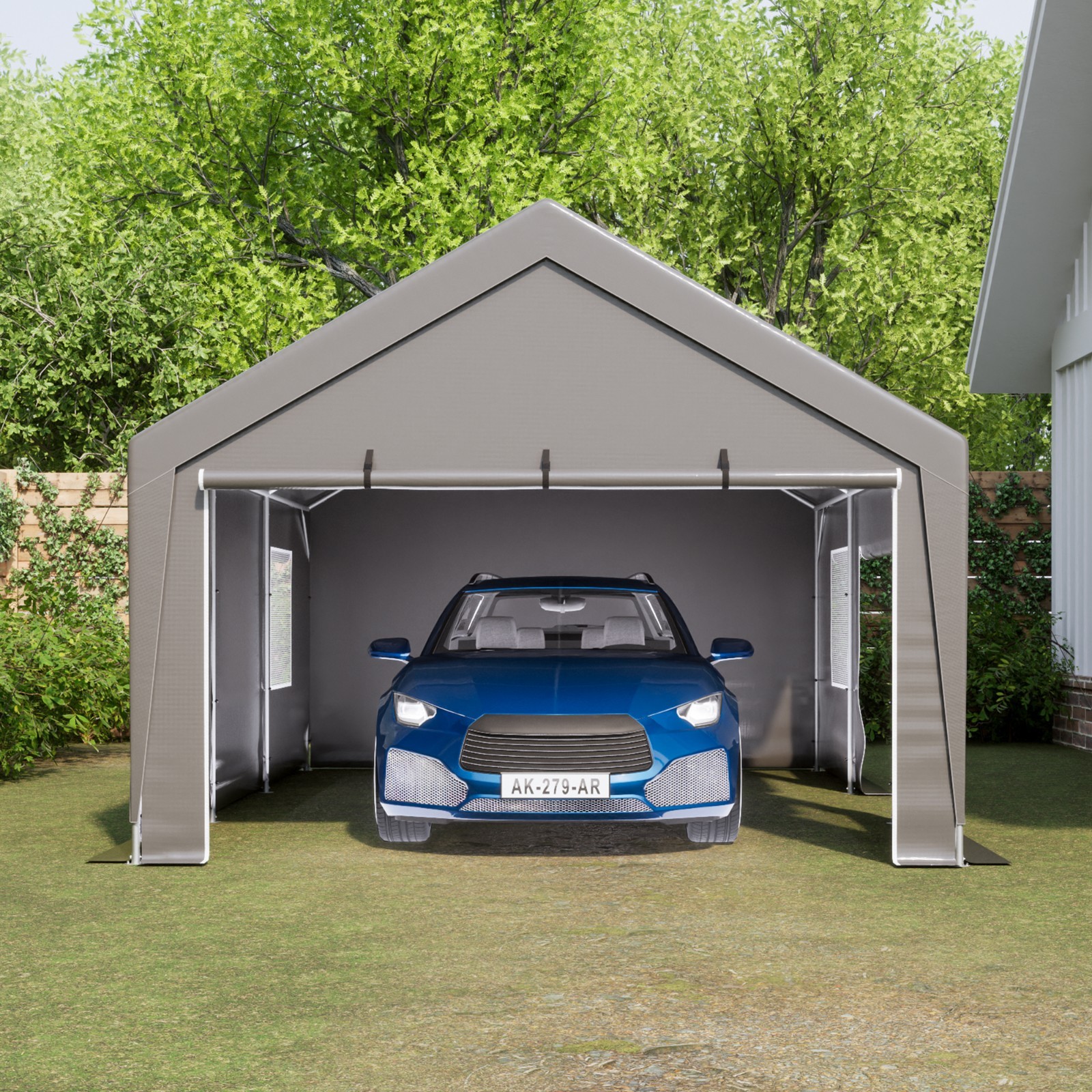 Carport 13' x 20' Heavy Duty Car Port w/ Roll-up Sidewall & Ventilated Windows