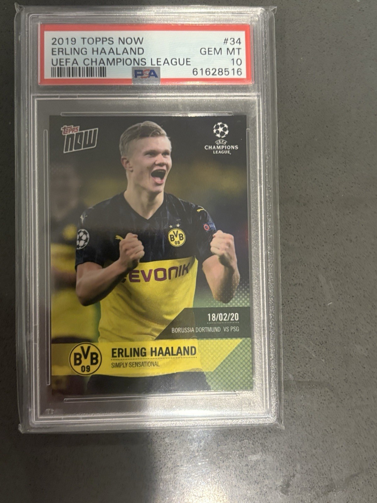 Topps 2019-20 Topps Now UCL Erling Haaland Dortmund #34 /518 RC PSA 10