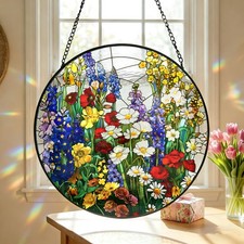 Stained Glass Floral Meadow Suncatcher Rainbow Mom/Grandma Garden Window Art