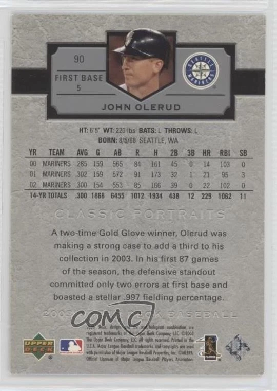 2003 Upper Deck Classic Portraits John Olerud #90 - Image 2 of 2