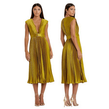 NWT Mac Duggal Chartreuse Pleated Midi Dress in gold size 2 style number 26483.