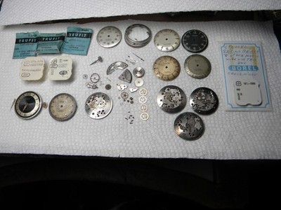 Lot ETA 1080 Wrist Watch Movements Partials and NOS Parts to Restore or Repair